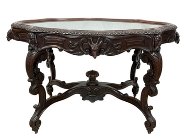 American Victorian Mirror Turtle Top Center Table