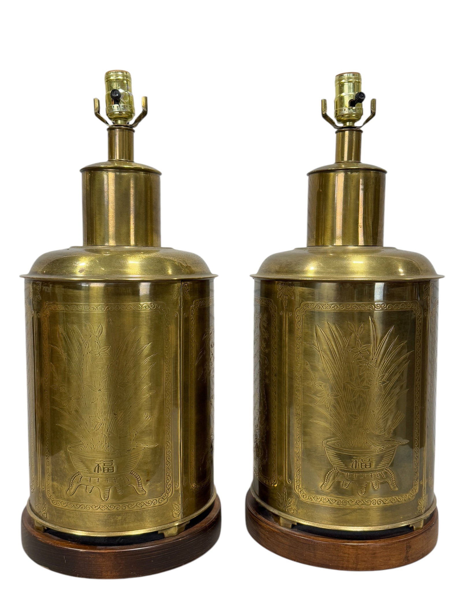 Pair of Fredrick Cooper Brass Lamps: Pair of Fredrick Cooper Brass Lamps. Has Fredrick Cooper labels. Both lamps are working. Measures 22.25" Tall.