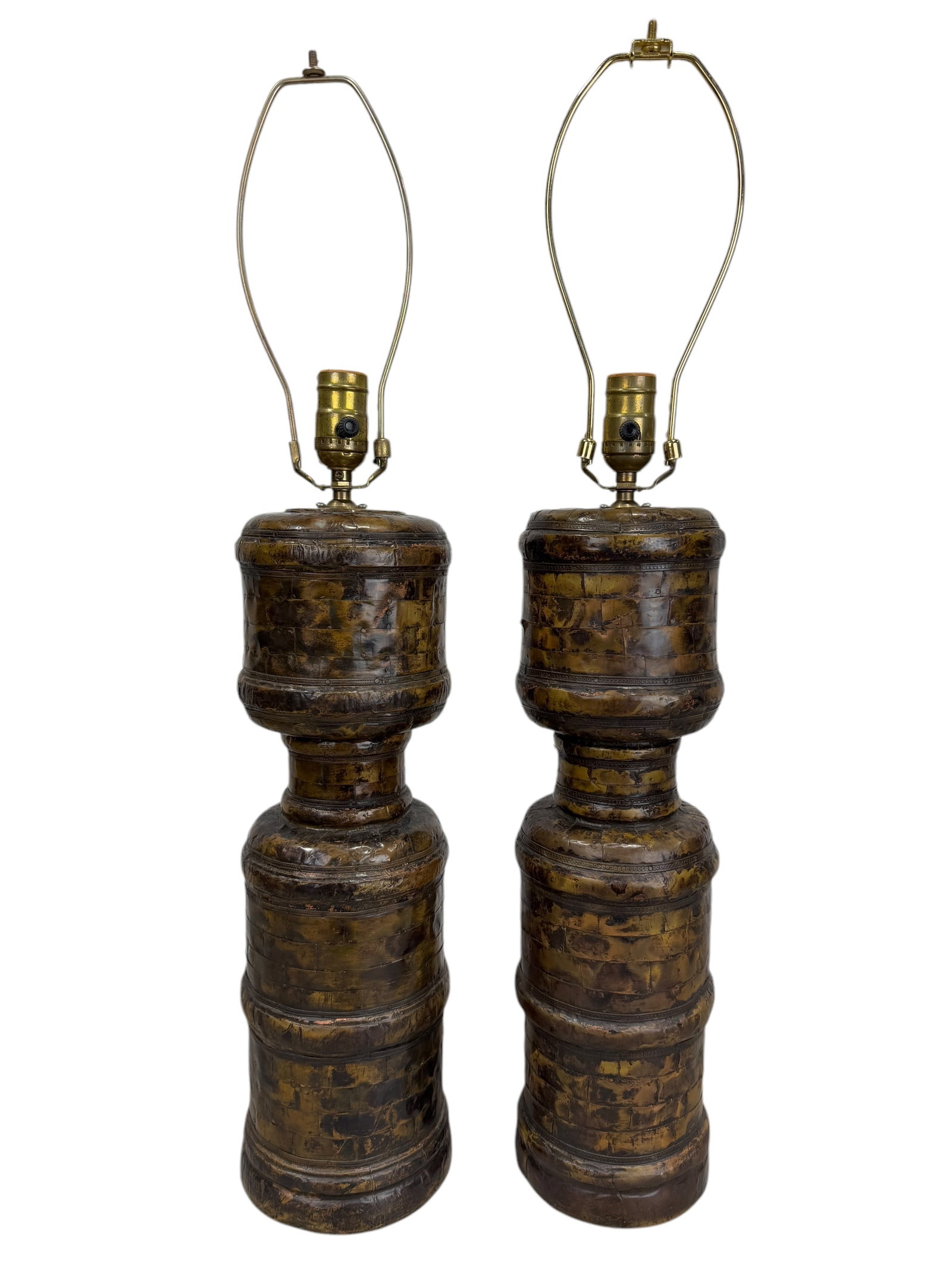 Pair of Vintage Copper Wrapped Base Lamps: Pair of Vintage Copper Wrapped Base Lamps. Both are working. Measures 29.25" Tall.
