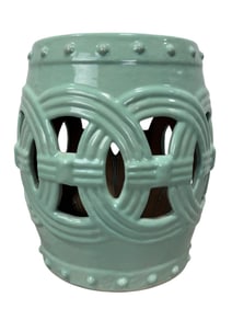 Green Cermaic Carved Double Coin Garden Stool