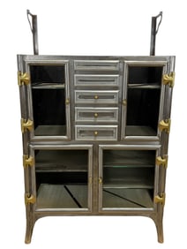 Mid Century Steel & Brass Dental Cabinet