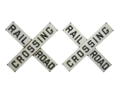 Pair of Porcelain Cat-Eye RailRoad Crossing Signs