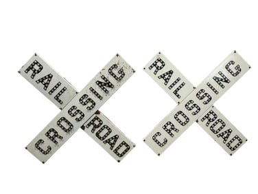 Pair of Porcelain Cat-Eye RailRoad Crossing Signs