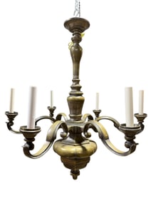 19th C. Dutch Brass 6 Arm Chandelier