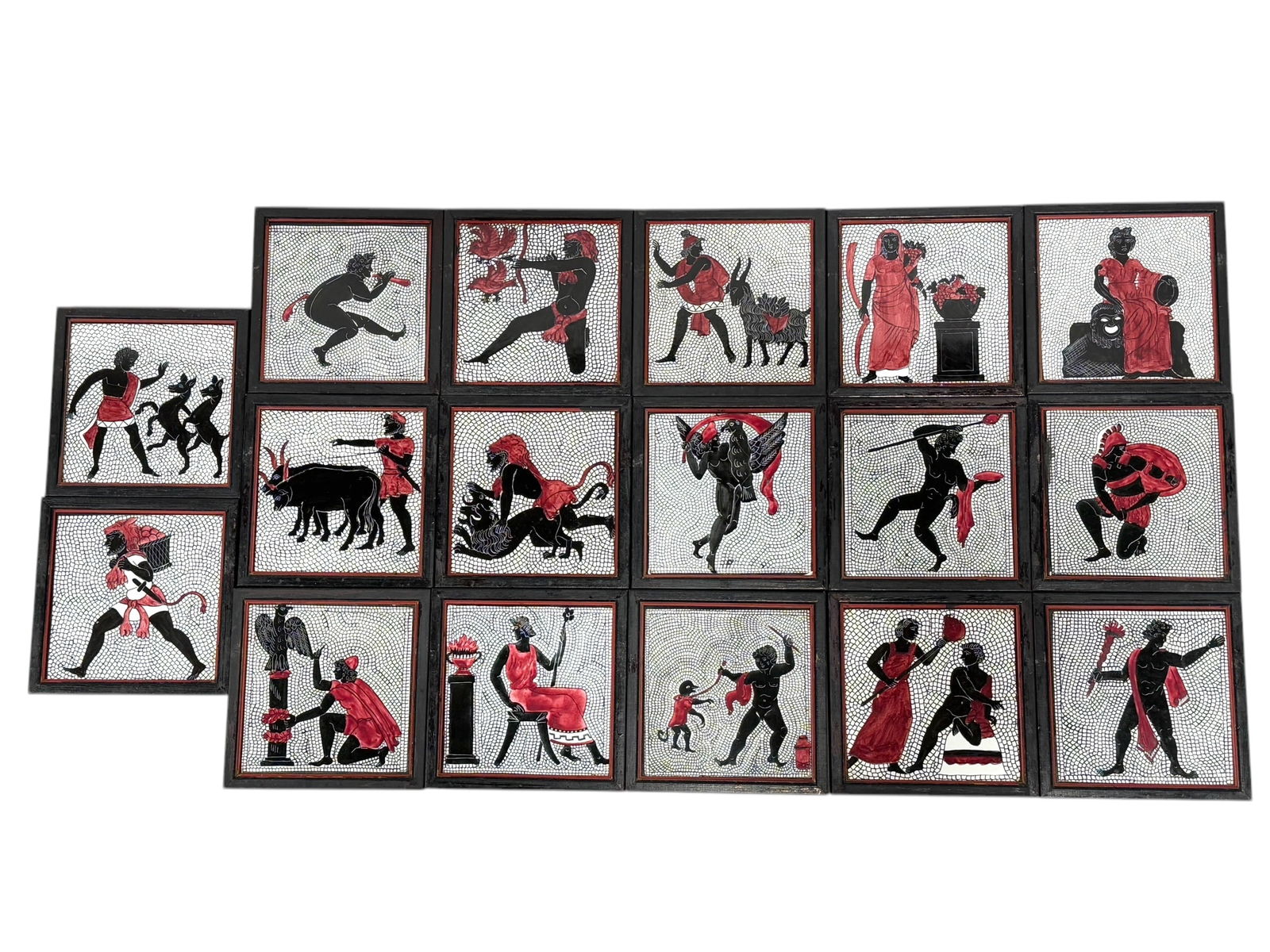 17Pcs of Italian Mosque Decoration Tiles: 17Pcs of Italian Mosque Decoration Tiles. Each tile measures 5.5" x 5.5". Each frame measures 6.75" x 6.75".