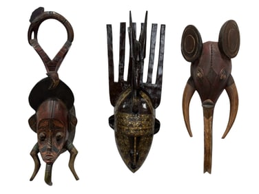 Group of 3 Antique Carved Wood Mask