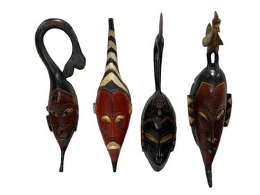 Group of 4 Antique Carved Wood Mask