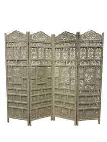 4 Panel Painted Wood Carved Screen