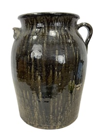 Large Brown Glazed Pottery Churn