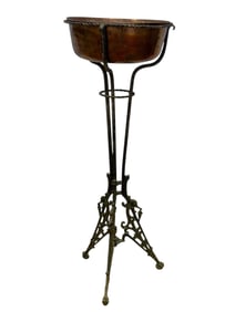 Antique Iron Plant Stand w/ Copper Bowl
