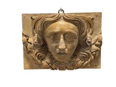 19th C. Continental Carved Wood Plaque