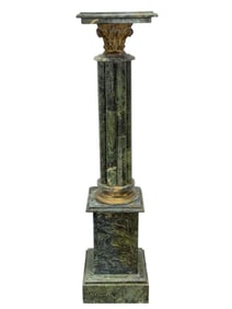 Antique Empire Style Green Marble Pedestal w/ Brass Accents