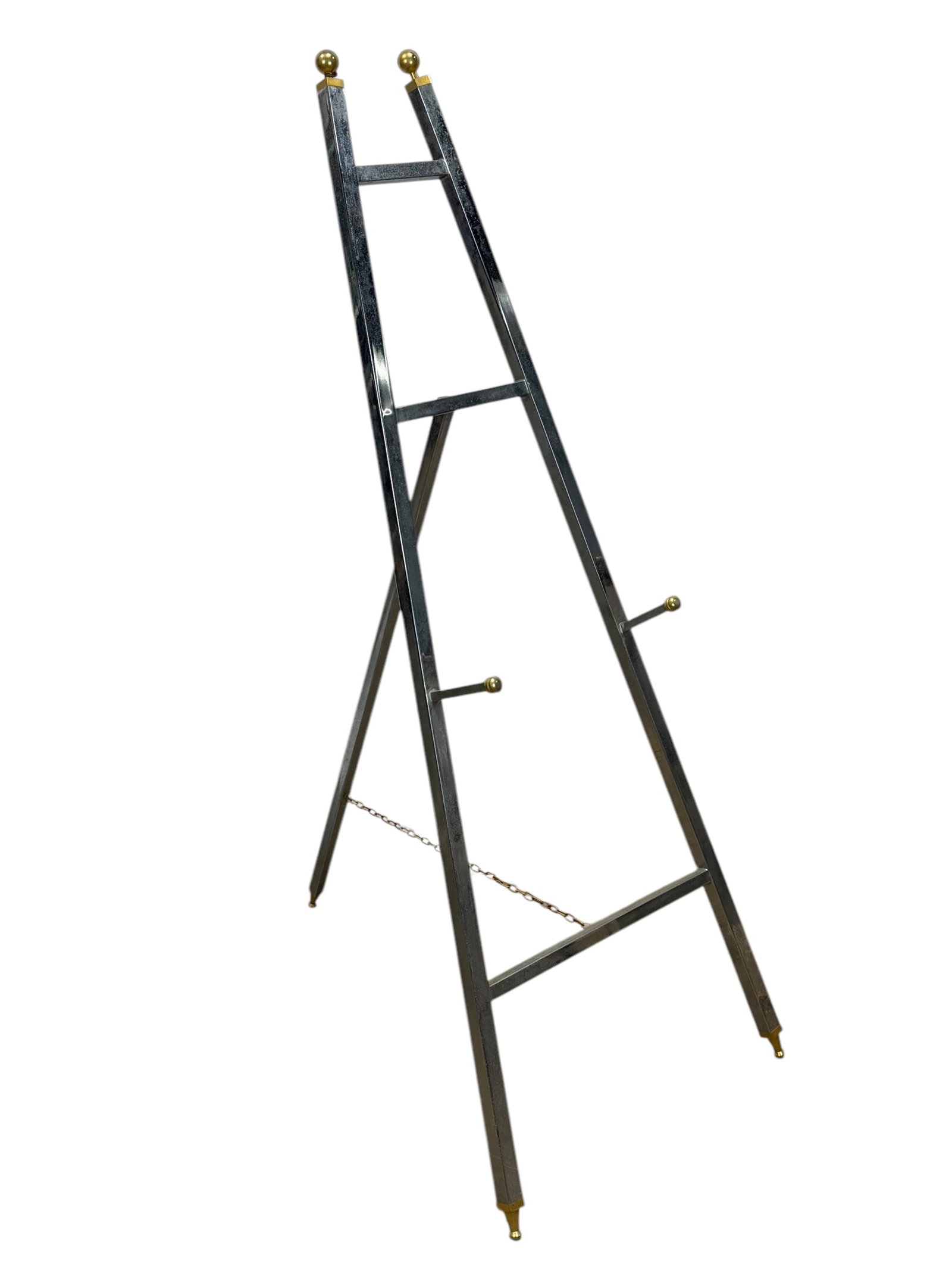 MCM Jansen Brass & Nickel Easel: MCM Jansen Brass & Nickel Easel. Measures 56.75" H x 21" W.
