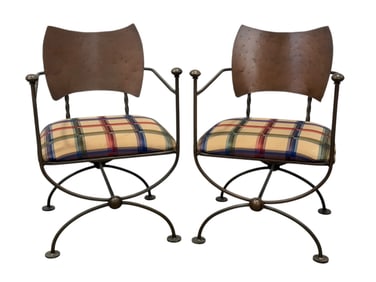 Pair of Hand Forged Steel Arm Chairs