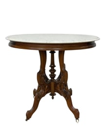 Antique Carved Marble Top Walnut Occassional Table