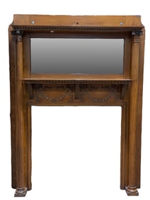 Antique Carved Oak Fireplace Mantel w/ Mirror