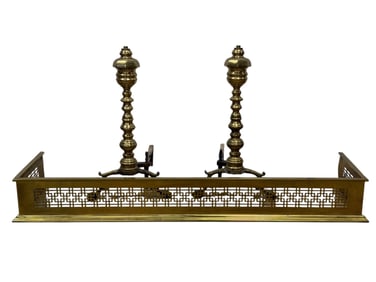 Brass Andirons & Brass Fire Fender