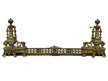 19th C. French Louis XV Style Adjustable Brass Fireplace Fender