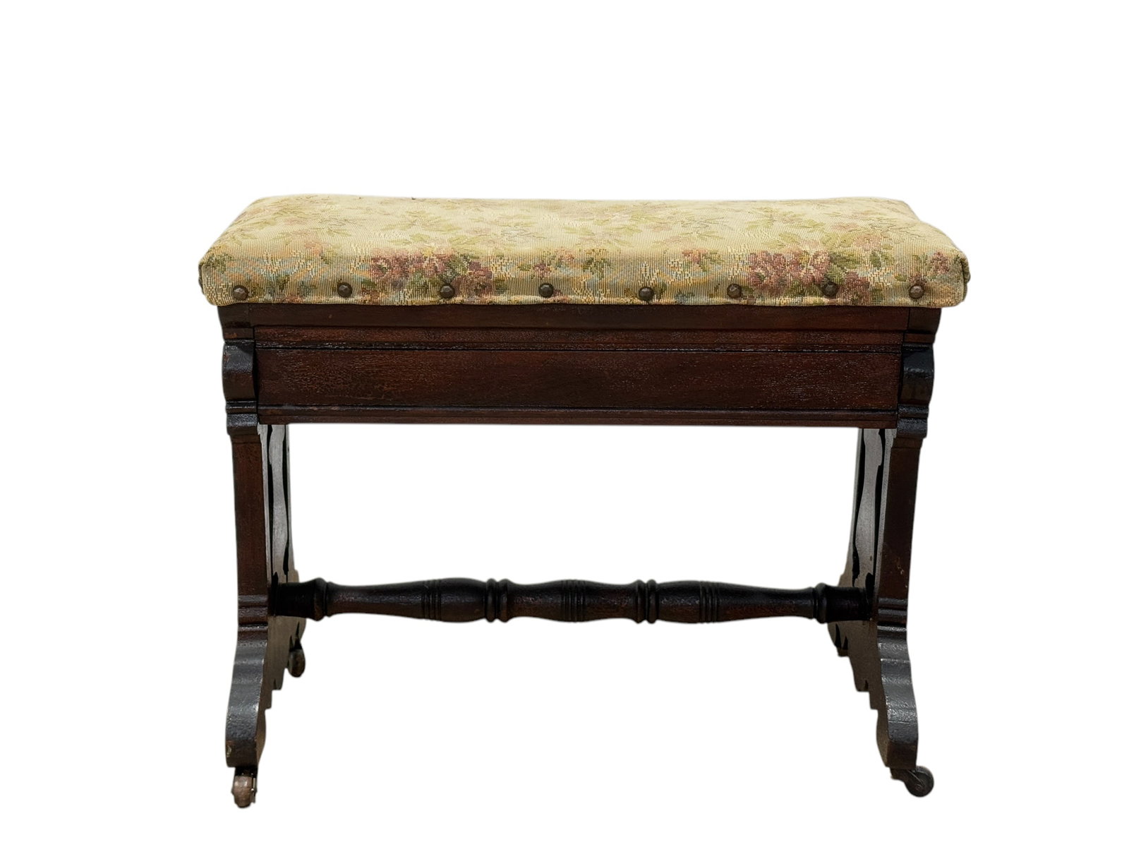 Antique Victorian Eastlake Slipper Bench w/ Compartment: Antique Victorian Eastlake Slipper Bench w/ Compartment. Measures 17" H x 22" W x 11" D.