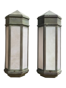 Pair of Large Wall Hanging Copper Lanterns