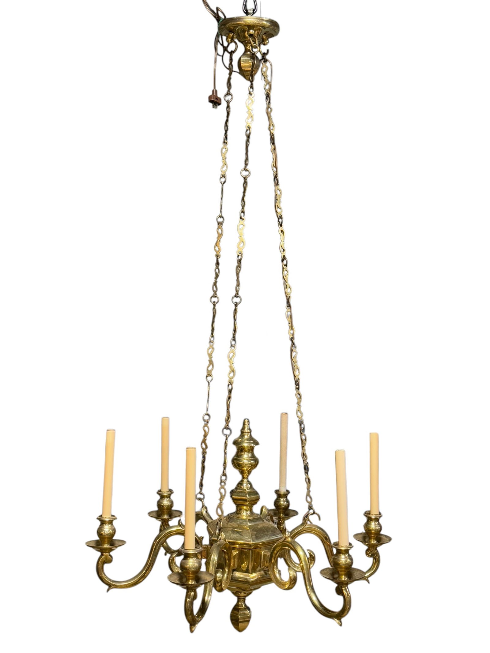 Brass Empire Style Chandelier: Brass Empire Style Chandelier.Measures 60" H x 31" W x 31" D.
