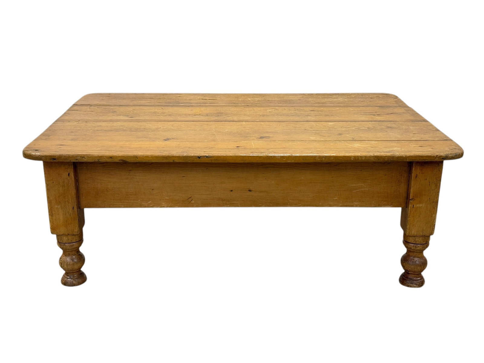 Antique Pine Coffee Table: Antique Pine Coffee Table. Measures 14.75" H x 41.75" W x 30.5" D.