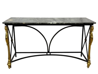 Verdi Marble Top Maison Charles Brass Horse & Steel Console Table