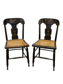 Pair of 19th C. Georgian Ebonized Painted Side Chairs