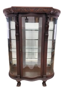 Antique Carved Oak Bow Front Cabinet Attr. To R.J. Horner