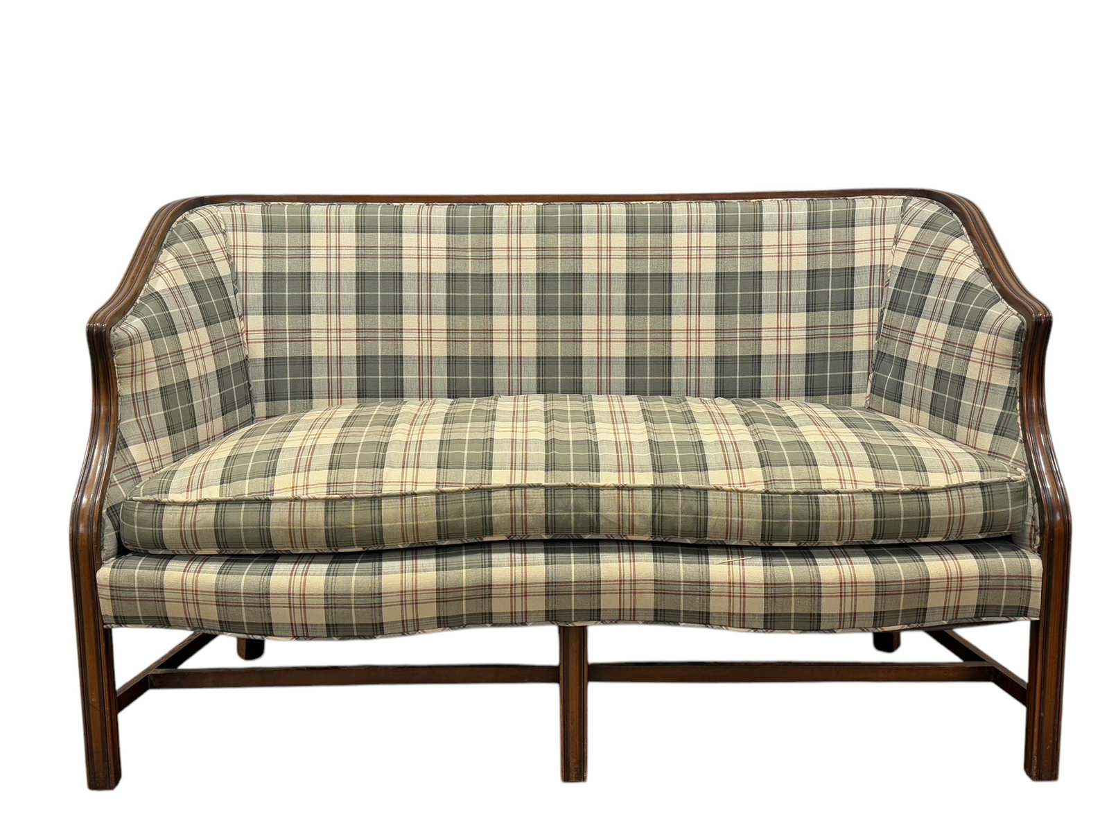 Antique English Style Settee: Antique English Style Settee. Measures 32.75" H x 55.5" W x 26.5" D. Seat height measures 20" Tall.