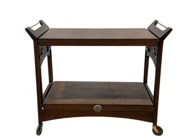 MCM John Keal for Brown Saltman Teak Veneer Metamorphic Bar Cart