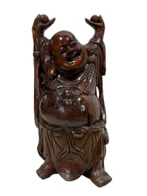 Carved Wood "Laughing Buddha" Sculpture