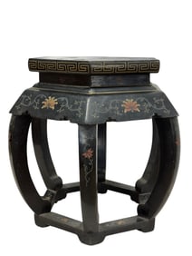Early 20th C. Chinese Embossed Polychrome Lacquered Taboret