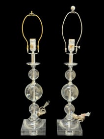 Pair of MCM Acrylic Lucite Stacked Orbs Table Lamps
