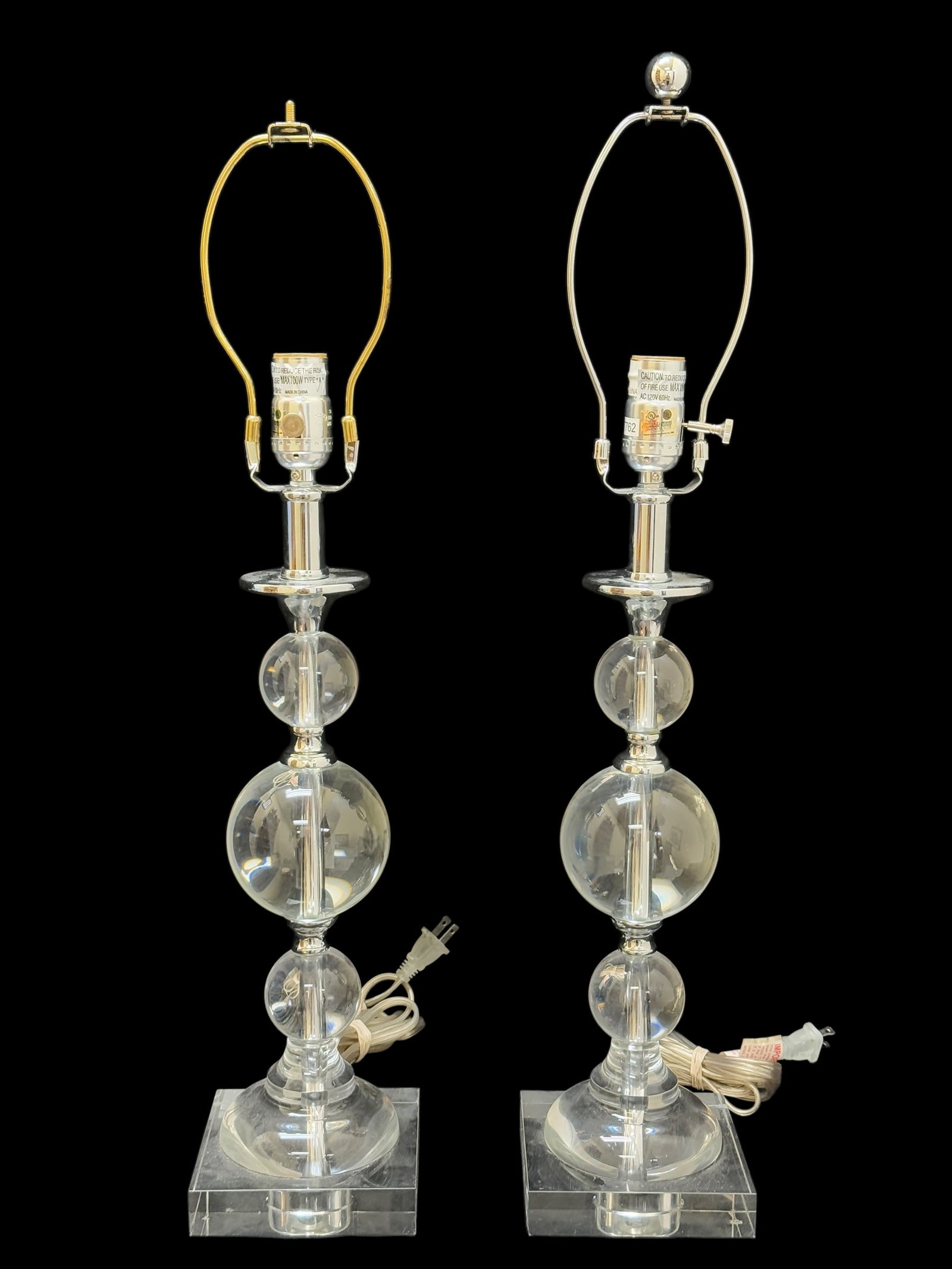 Pair of MCM Acrylic Lucite Stacked Orbs Table Lamps: Pair of MCM Acrylic Lucite Stacked Orbs Table Lamps. Measures 26.5" Tall.