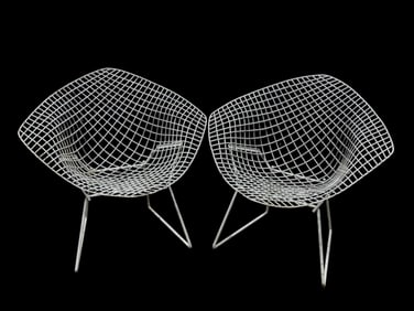Pair of MCM Bertoia Diamond Wire Lounge Chairs