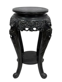 Chinese Carved Wood Black Lacquer Stand