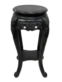 Chinese Carved Wood Black Lacquer Stand