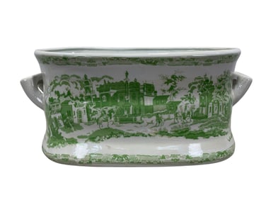 Large Green & White Porcelain Foot Bath