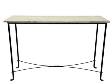 Iron Base Console Table w/ Travertine Top