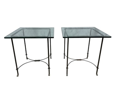Pair of Iron Base Side Tables w/ Glass Tops