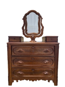 Victorian Renaissance Style Walnut  Chest w/ Mirror