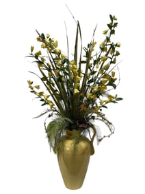 Large Yellow Ceramic Vase w/ Faux Arrangement