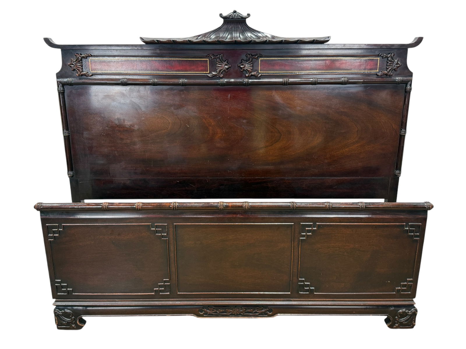 Faux Bamboo Pagoda Mahogany Full Sized Bed: Faux Bamboo Pagoda Mahogany Full Sized Bed. Headboard measures 48.5" H x 56.5" W.