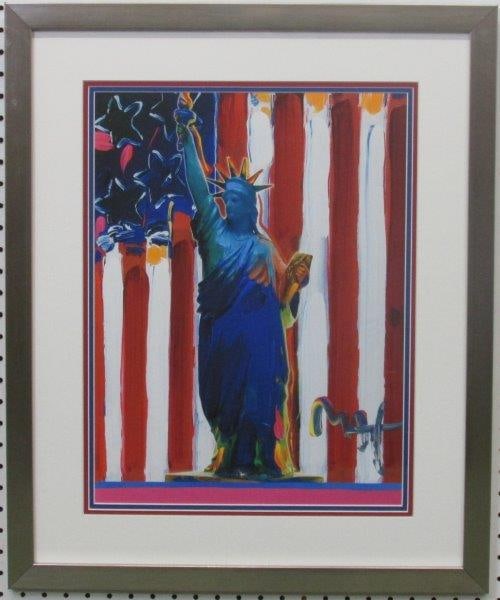 Liberty & Flag Giclee by Peter Max: Liberty & Flag Giclee by Peter Max. Giclee measures 19" x 14". Frame measures 26.25" x 21.25".