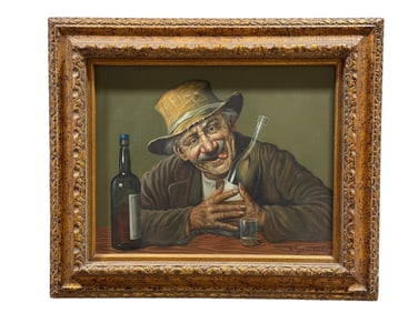 Signed K. Szewczenko Oil on Canvas "Happy Drunk" Painting