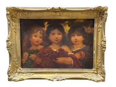 Signed Antique Painting of Young Girls by Zoltan Veress