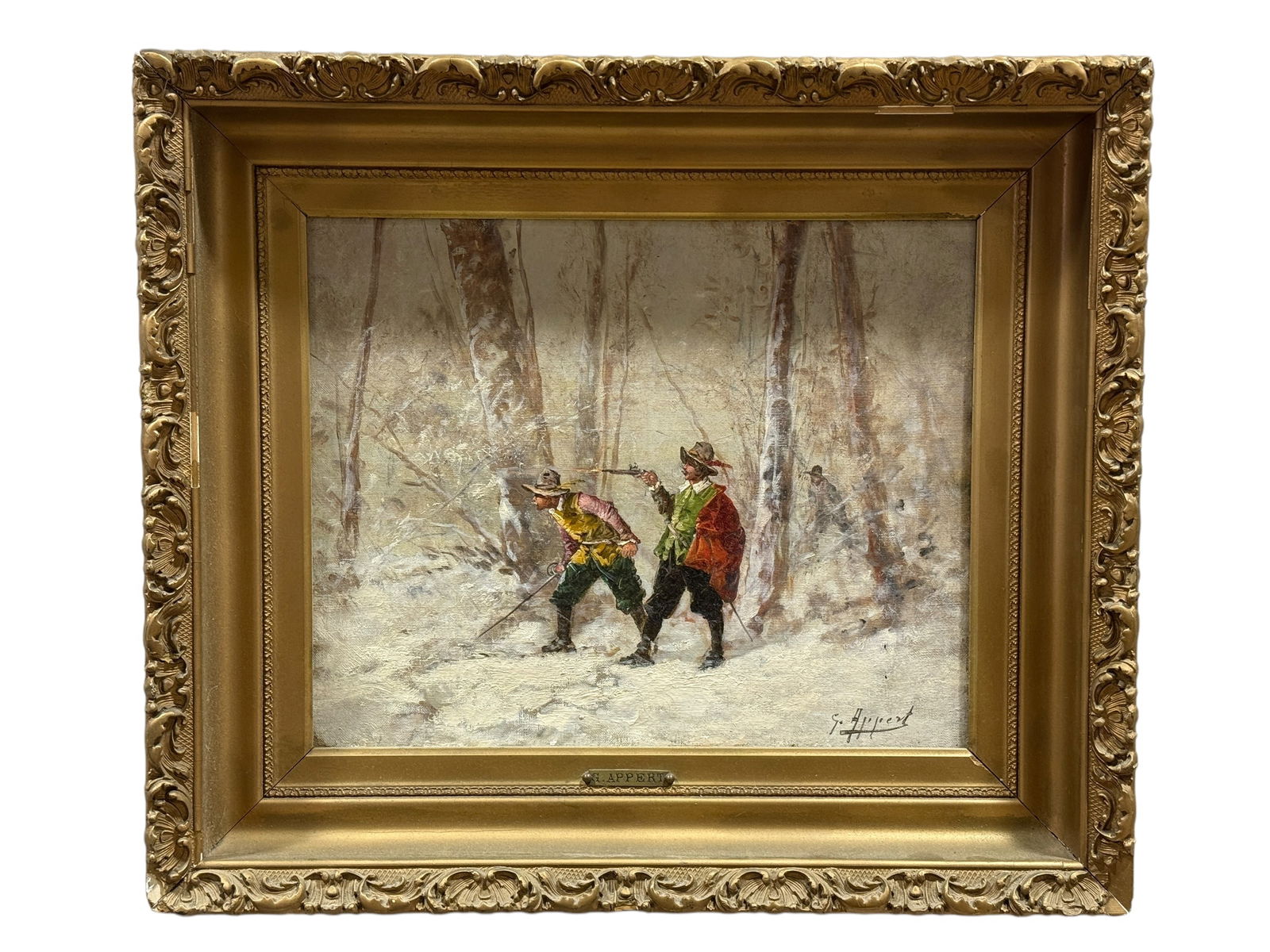Signed 19th C. Painting of Men in Snow by George Appert (1 of 10)