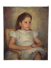Signed Oil on Canvas Portrait of Young Girl by Virginia Sellers