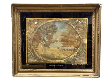 Framed 18th C. "Rural Felicity" Needlework by Fiche Van Deusen